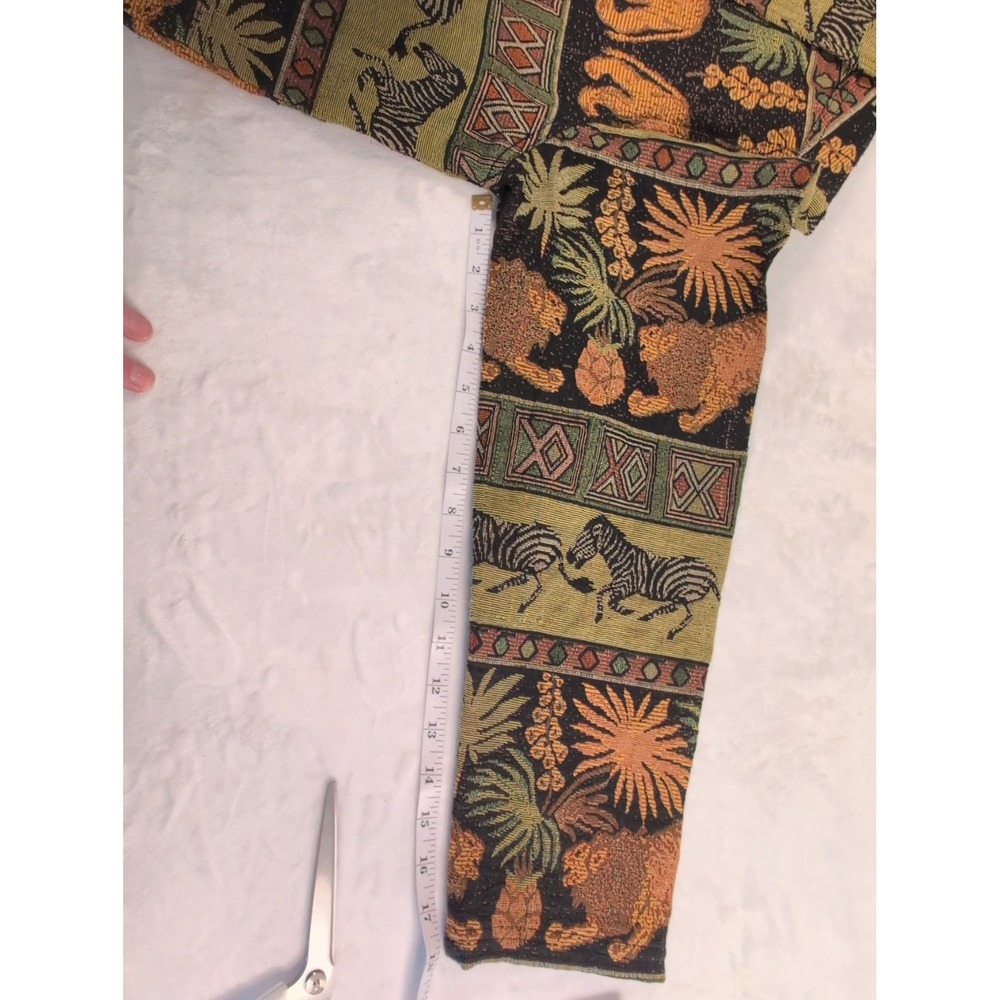 New Identity Vintage Tapestry Jacket Safari Lion Zebra Green Cotton Blend Medium - Picture 10 of 14